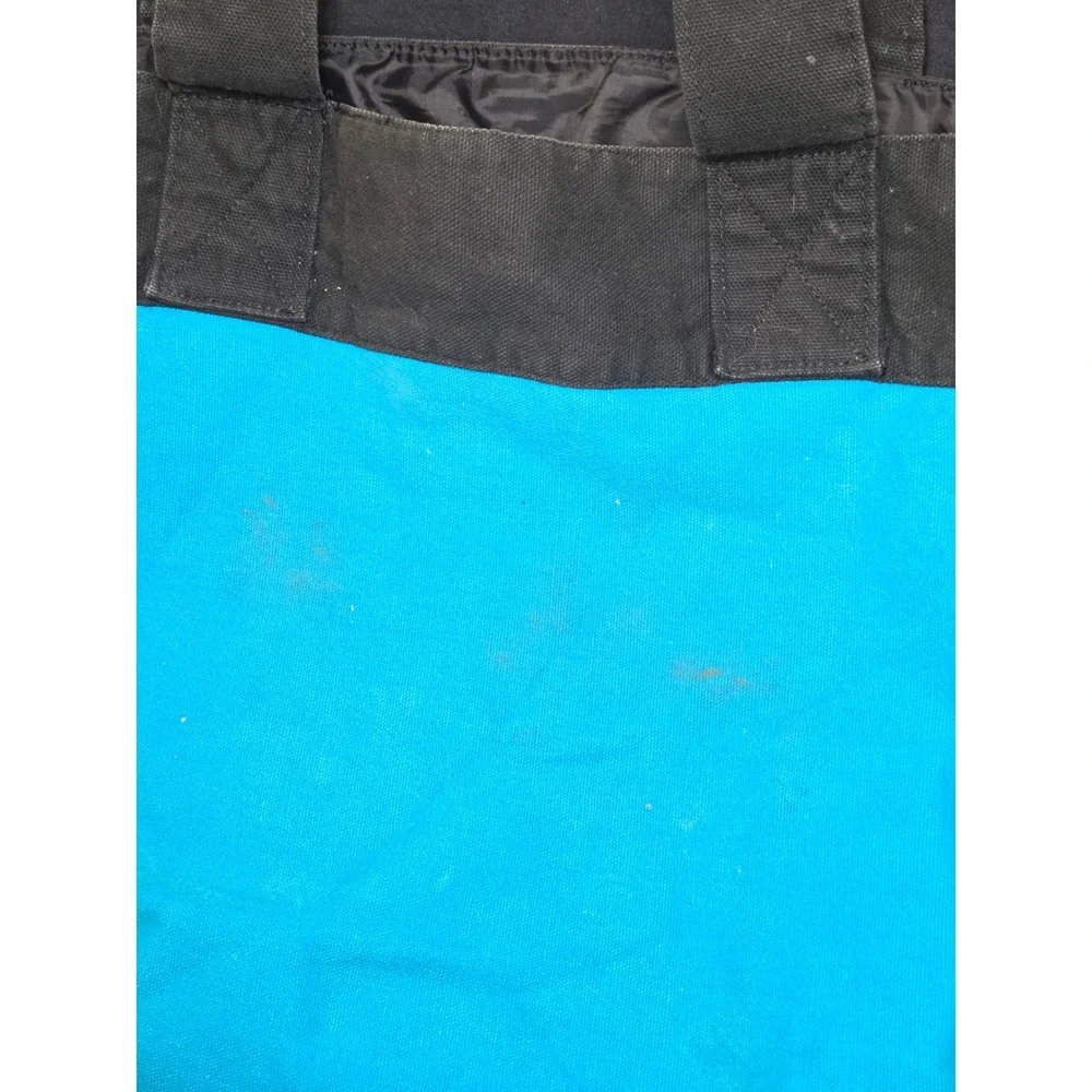 Victorias Secret Canvas Tote Bag Teal Blue Colorblock Logo Travel Beach Bag